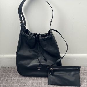 Tom Ford calf skin double buckle drawstring hobo shoulder bag